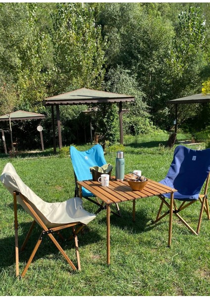 Ahşap Kahverengi Katlanır Kamp Masası