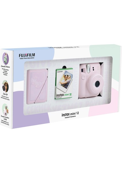 Instax Mini 12 Pembe Fotoğraf Makinesi + 10'lu Film ve 28'li Mini Albüm Bundle Box modelleri