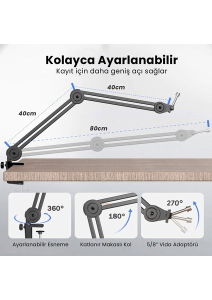 BM63 Masaüstü Siyah Mikrofon Standı