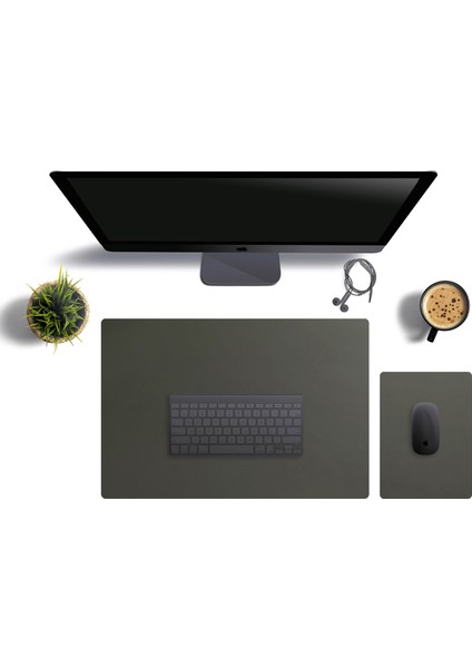 Zeytin Yeşil Deri Masa Matı ve Mouse Pad Seti