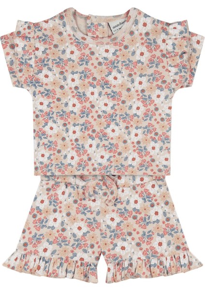 Yaz Buketi Pembe Kız Çocuk T-Shirt ve Şort 2'li Set