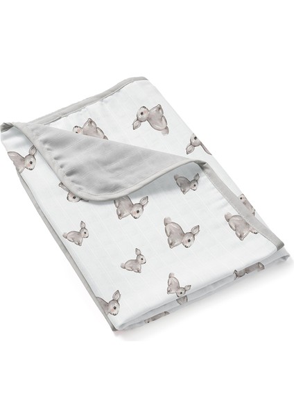 %100 Pamuk Iconique Lapin Gri Çift Kat Müslin Bebek Battaniyesi 65 x 65 cm