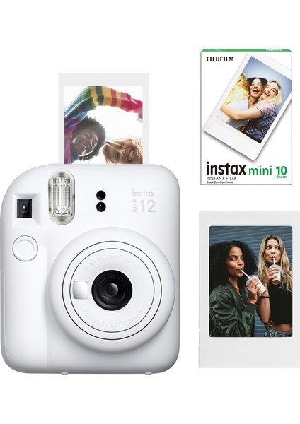 Instax Mini 12 Beyaz Fotoğraf Makinesi + 10'lu Mini Film Çerçeve ve Seti