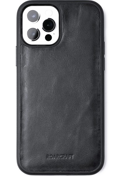 iPhone 15 Logo Detaylı Antrasit Deri Kılıf