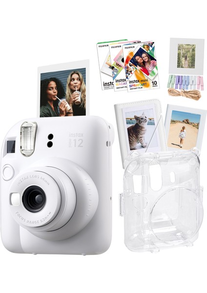Instax Mini 12 Beyaz Fotoğraf Makinesi + 30'lu Film Albüm Mandal Çerçeve ve Kılıf Mega Set 2