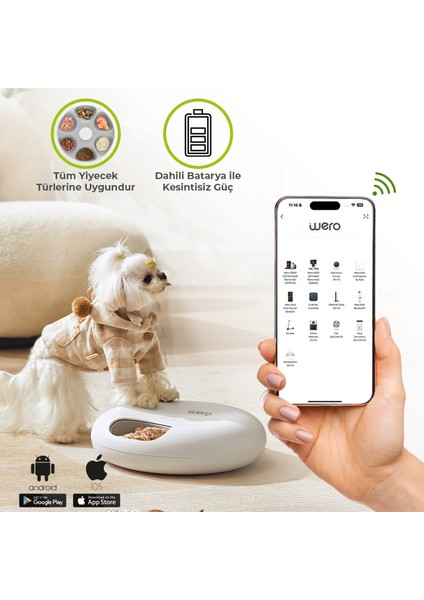 Beyaz Seramik Wifi App Kontrollü Zamanlayıcı Ayarlı 6 Hazneli Otomatik Kedi Köpek Mama Kabı fiyatları