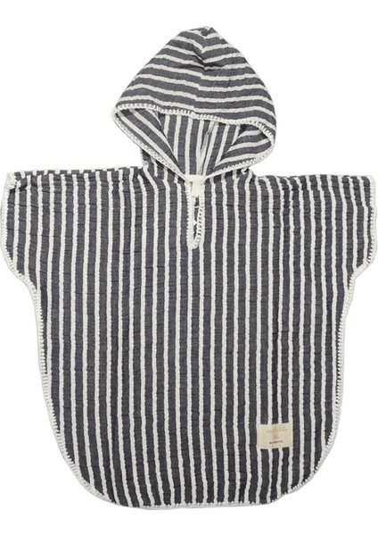 Lacivert Çizgili Unisex Çocuk Müslin Panço
