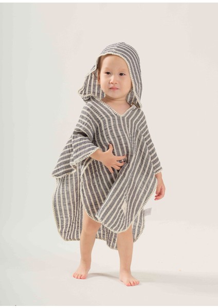 Lacivert Çizgili Unisex Çocuk Müslin Panço indirimleri