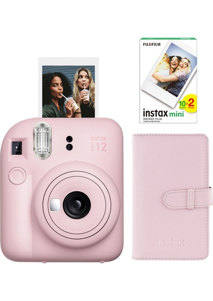 Instax Mini 12 Pembe Fotoğraf Makinesi + 20'li Film ve Laporta Albüm Seti