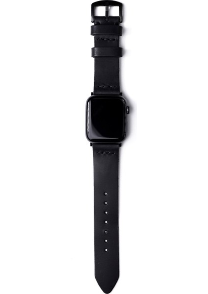 Apple Watch Seri 9/8/7/se/6/5/4/ultra Uyumlu Siyah Deri Tek Katlı El Yapımı Akıllı Saat Kordon