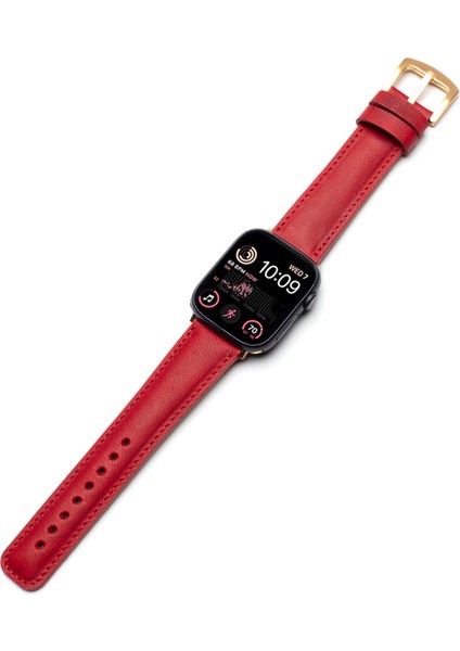 Apple Watch 38/40/41 mm Magenta Deri Akıllı Saat Kordon