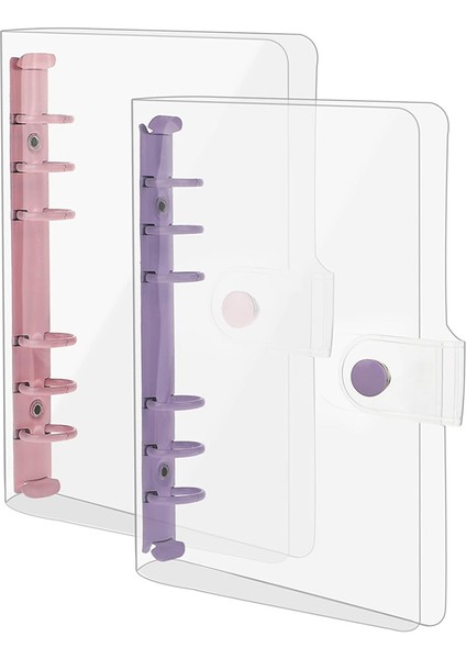 Paket A6 Yumuşak Pvc 6 Halkalı Klasör, Şeffaf Bütçe Yeniden Doldurulabilir Planlayıcı Halkalı Klasör Kapağı Çıtçıtlı Düğmeli (Yurt Dışından)
