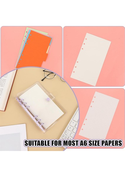 Paket A6 Yumuşak Pvc 6 Halkalı Klasör, Şeffaf Bütçe Yeniden Doldurulabilir Planlayıcı Halkalı Klasör Kapağı Çıtçıtlı Düğmeli (Yurt Dışından)