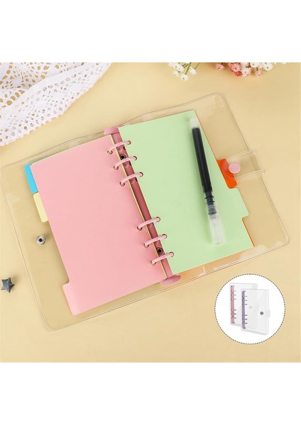 Paket A6 Yumuşak Pvc 6 Halkalı Klasör, Şeffaf Bütçe Yeniden Doldurulabilir Planlayıcı Halkalı Klasör Kapağı Çıtçıtlı Düğmeli (Yurt Dışından)