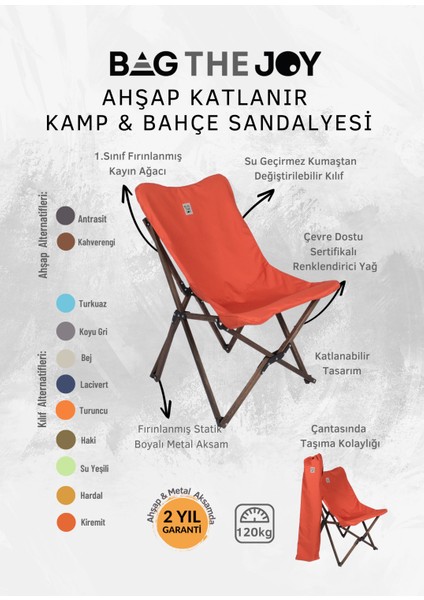 Kiremit Kılıf Antrasit Ahşap Katlanır Kamp ve Bahçe Sandalyesi indirimleri