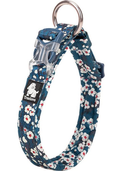 Mavi Çiçek Desenli Neoprene Süngerli Köpek Boyun Tasması