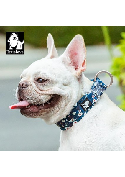 Mavi Çiçek Desenli Neoprene Süngerli Köpek Boyun Tasması