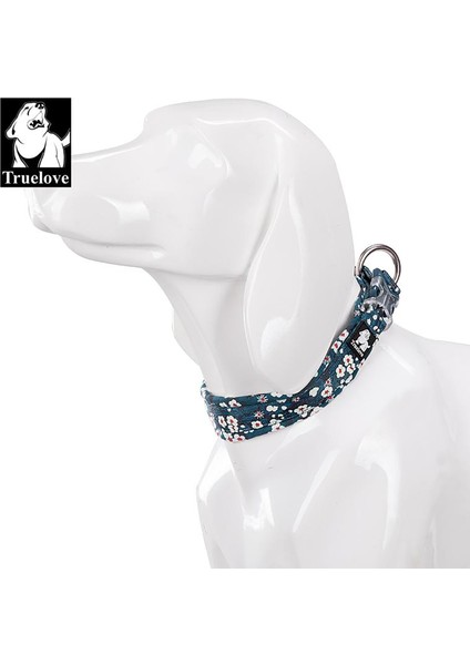 Mavi Çiçek Desenli Neoprene Süngerli Köpek Boyun Tasması