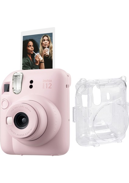 Instax Mini 12 Pembe Fotoğraf Makinesi + Şeffaf Kılıf Seti