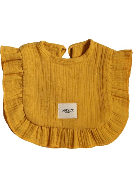 Hardal Müslin Fırfırlı Unisex Bebek Mama Önlüğü