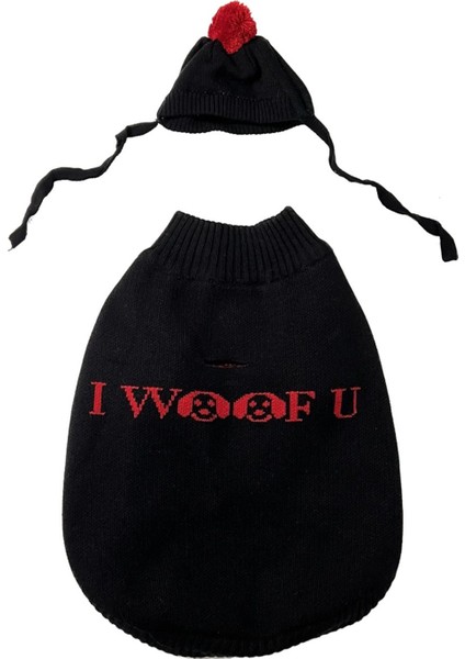 I Woof U Siyah Kedi Süveter ve Şapka