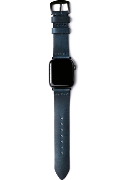 Apple Watch Tek Katlı El Yapımı Seri 9/8/7/se/6/5/4/ultra Uyumlu Mavi Mercan Deri Akıllı Saat Kordon