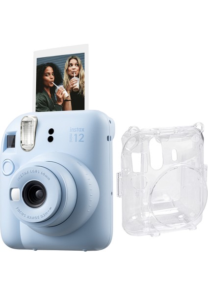 Instax Mini 12 Mavi Fotoğraf Makinesi + Şeffaf Kılıf Seti