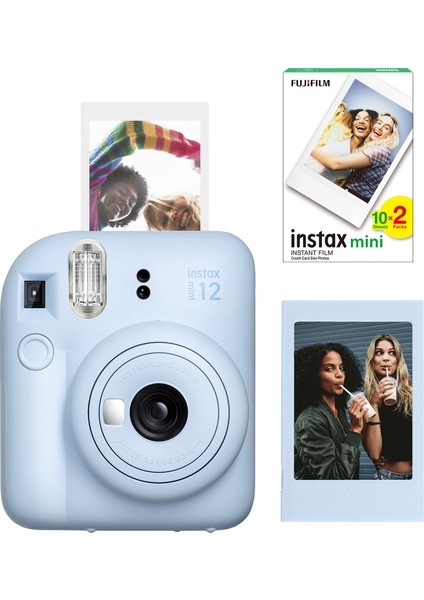 Instax Mini 12 Mavi Fotoğraf Makinesi + 20'li Mini Film ve Çerçeve Seti