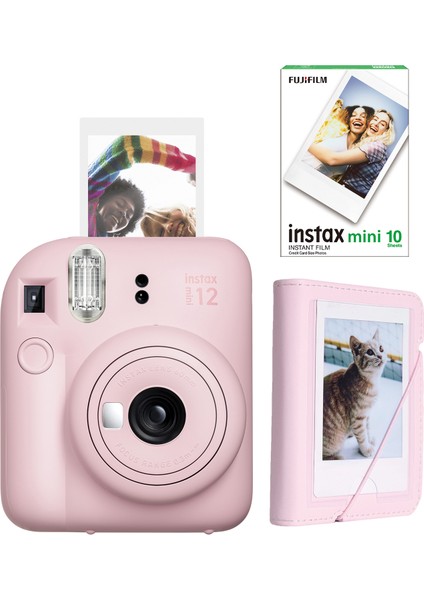Instax Mini 12 Pembe Fotoğraf Makinesi + 10'lu Film ve Mini Albüm Seti