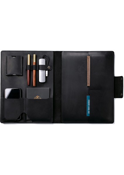 Siyah MacBook Pro 14" Deri Kılıf Organizer