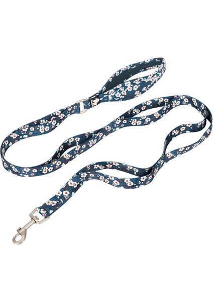 Mavi Neoprene Süngerli Çiçek Desenli Köpek Tasma Kayışı