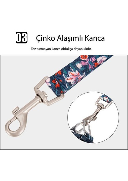 Mavi Neoprene Süngerli Çiçek Desenli Köpek Tasma Kayışı