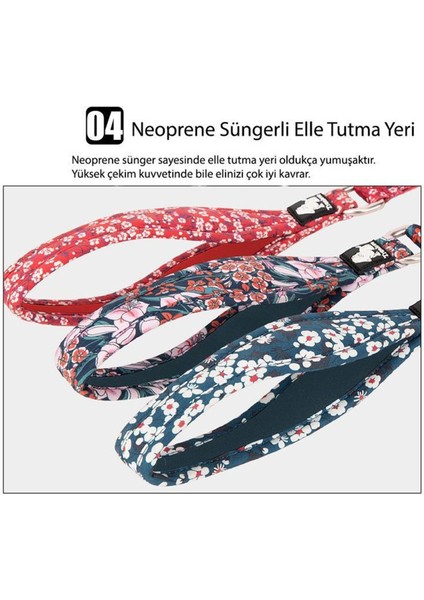Mavi Neoprene Süngerli Çiçek Desenli Köpek Tasma Kayışı