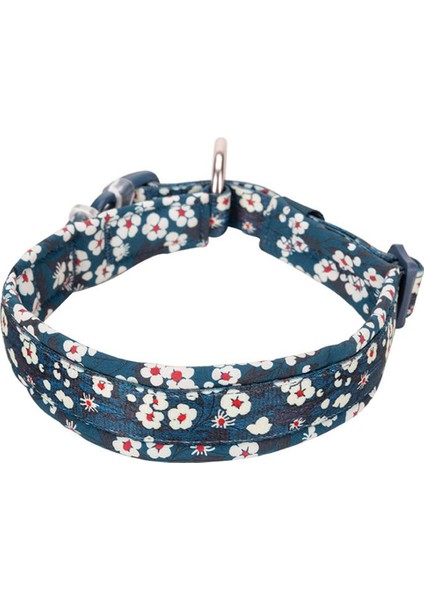 Mavi Çiçek Desenli Neoprene Süngerli Köpek Boyun Tasması