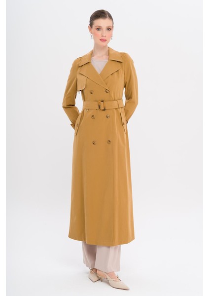 Kruvaze Leopar Desen Astarlı Su Itici Özellikli Uzun Trençkot Taba 6747 fiyatları