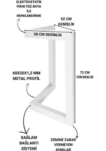 Metal Masa Yemek Masası Çalışma Masası Ayağı 2 Adet Ayak 72 cm Mobilya Ayağı