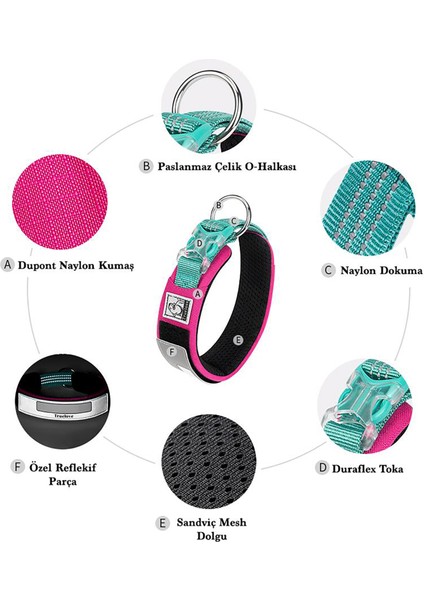 Cordura Kumaşlı Mesh Pembe Köpek Boyun Tasması