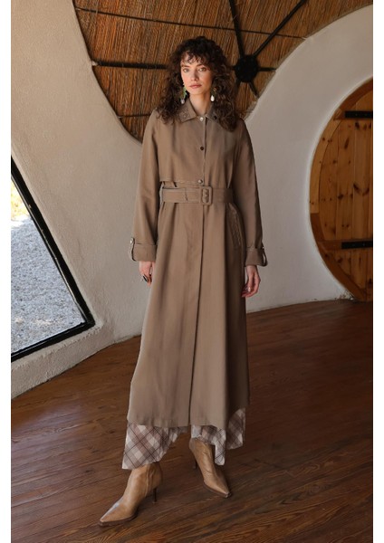 Kontrast Dikiş Detaylı Astarsız Modal Trençkot A.kahve 6717