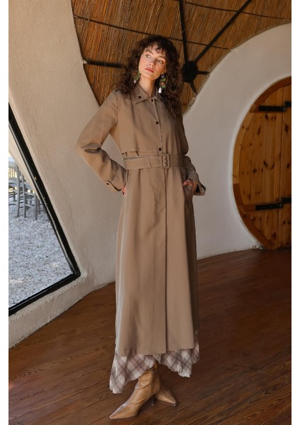 Kontrast Dikiş Detaylı Astarsız Modal Trençkot A.kahve 6717 modelleri