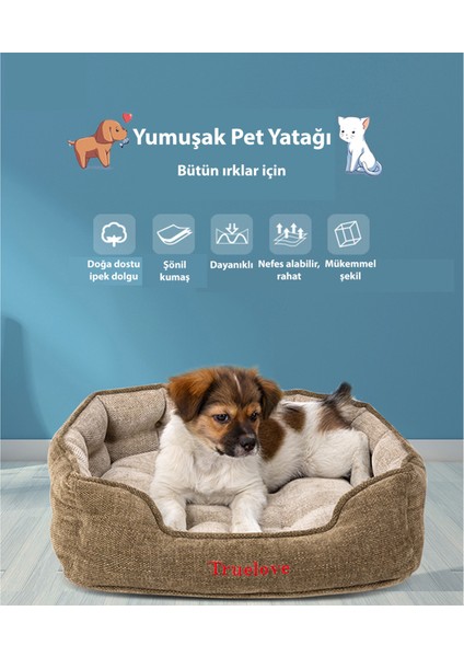 Yeşil Şönil Kumaşlı Kedi ve Küçük Irk Köpek Yatağı