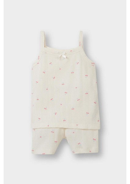 Kız Bebek Pijama Takımı Meyve Desenli Askılı Ribana Üst Şort E4654A525HS