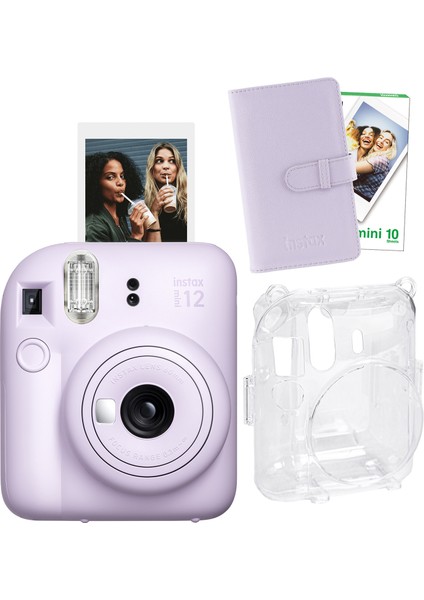 Instax Mini 12 Lila Fotoğraf Makinesi + 10'lu Film Laporta Albüm ve Şeffaf Kılıf Seti