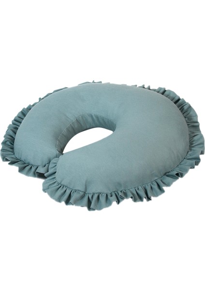 Teal Indigo Pamuklu Fırfırlı Bebek Emzirme Yastığı