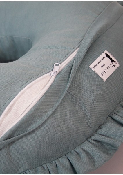 Teal Indigo Pamuklu Fırfırlı Bebek Emzirme Yastığı