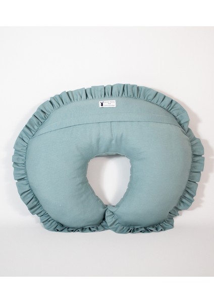 Teal Indigo Pamuklu Fırfırlı Bebek Emzirme Yastığı