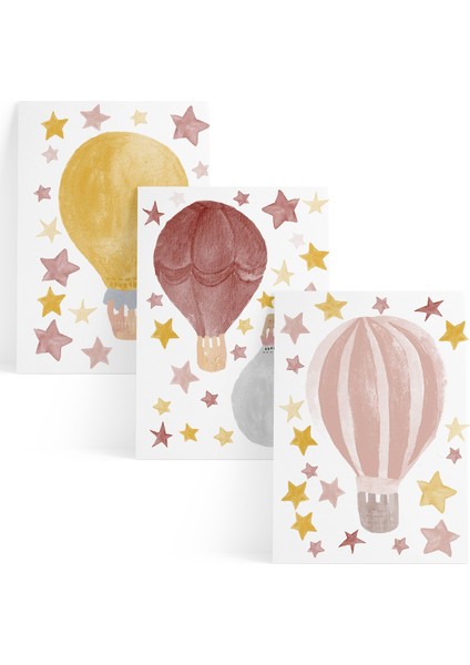 Suluboya Balon ve Yıldız Bordo Duvar Stickerı