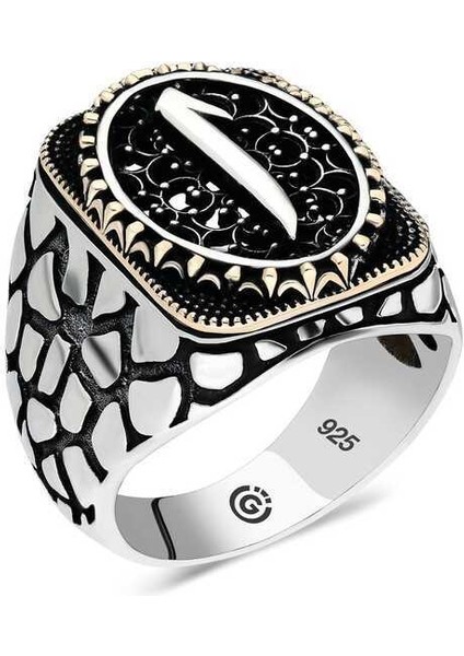 Gümüş Elif Oval Erkek Yüzük - 27