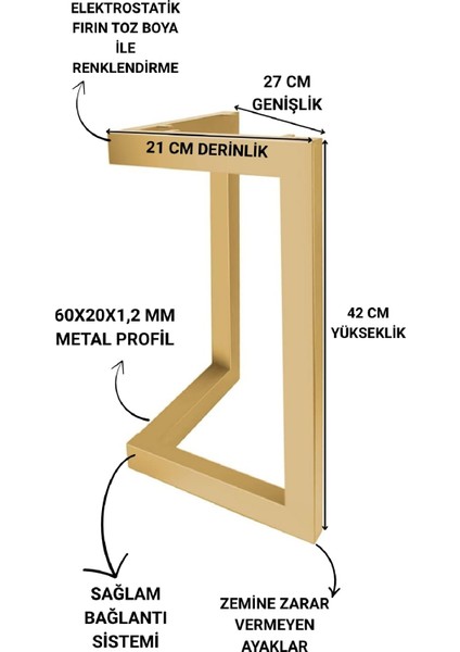 Metal Bank Sehpa Orta Sehpa Ayağı 2 Adet Ayak 42 cm Mobilya Ayağı