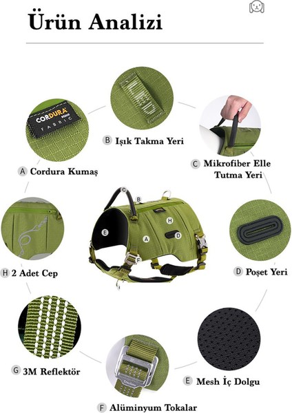 Cordura Kumaşlı Cepli Turuncu Köpek Göğüs Tasması