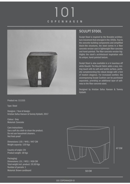 Sculpt Stool Concrete Gri Tabure